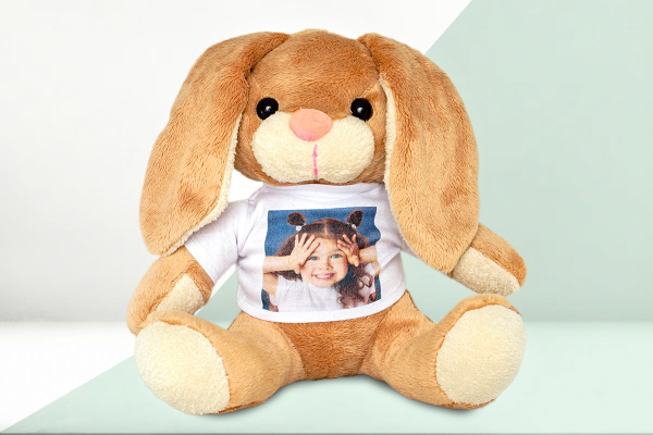 Bunny soft toy with photo
